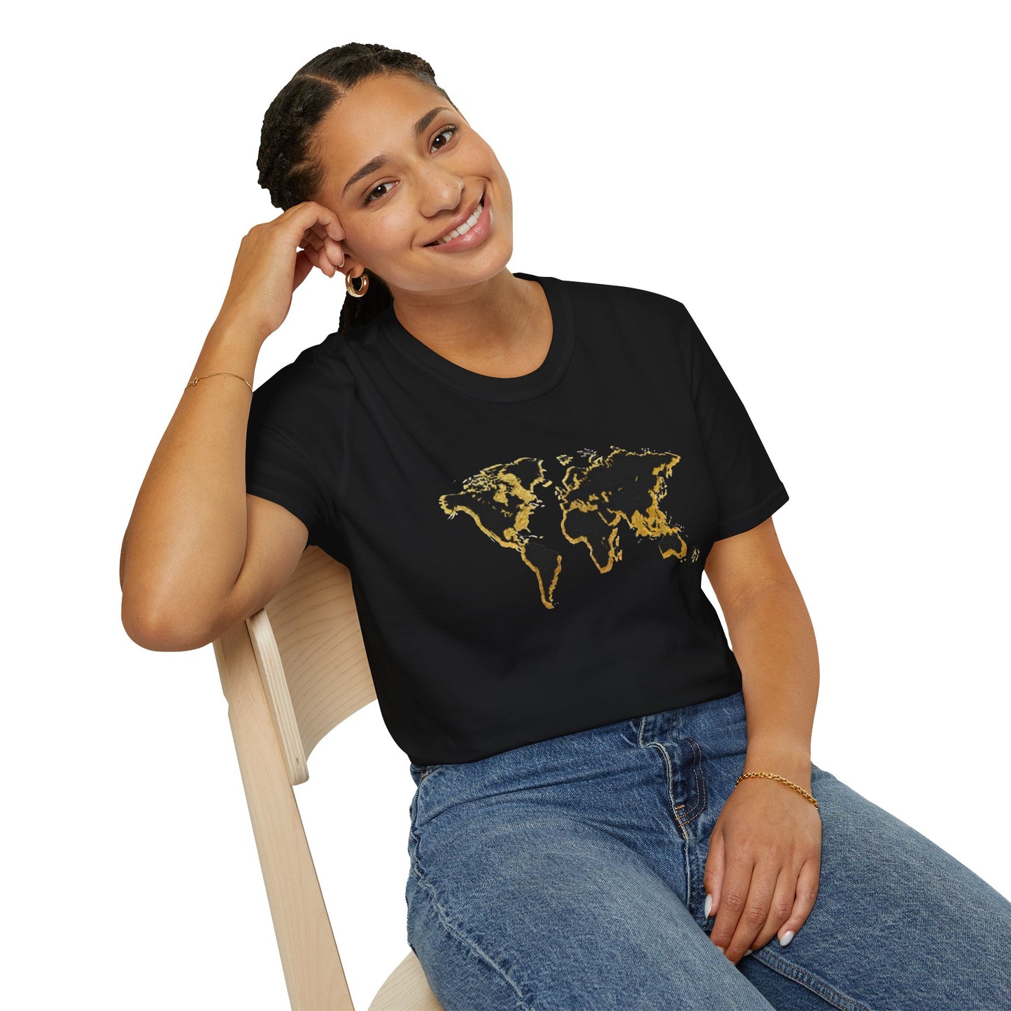 Black and Gold World Map Softstyle T-Shirt