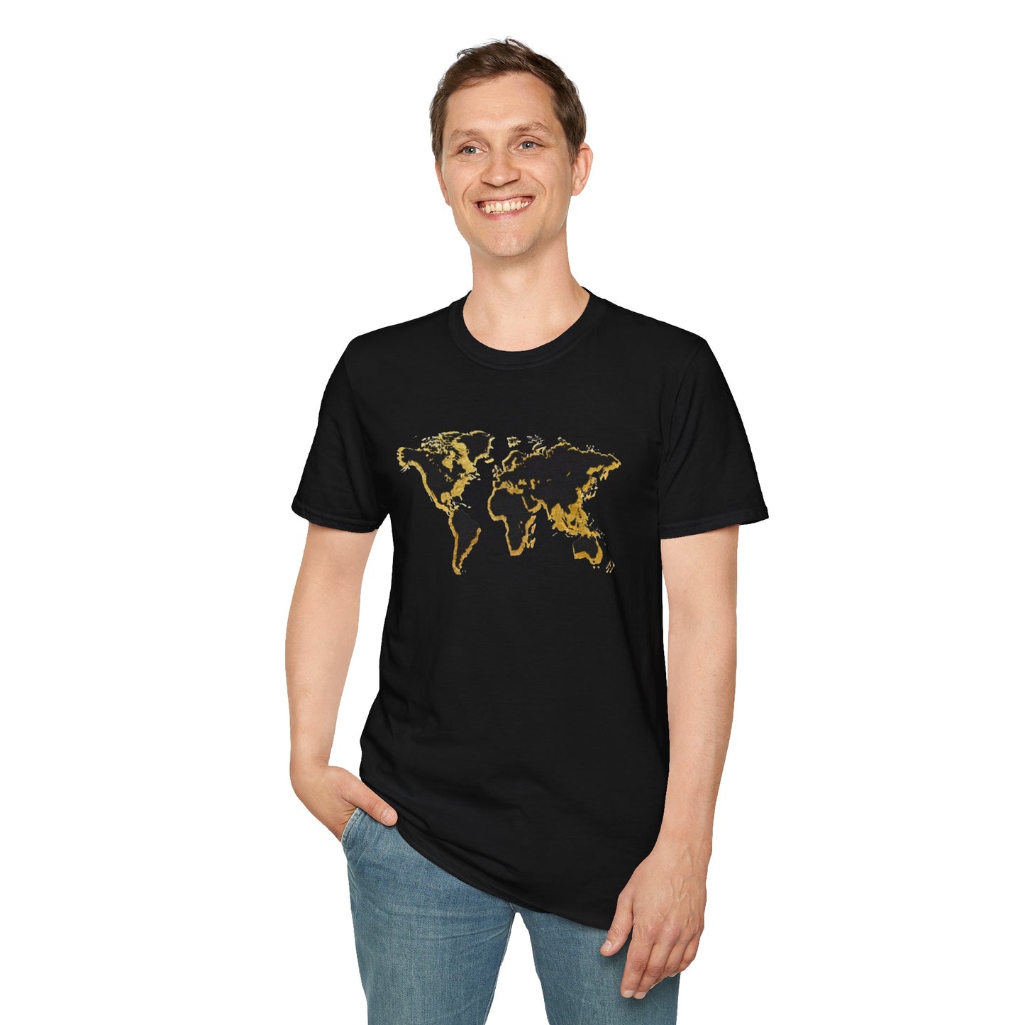 Black and Gold World Map Softstyle T-Shirt