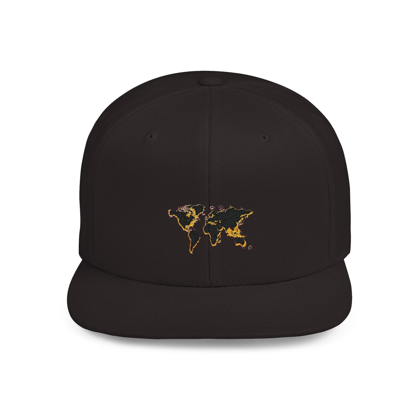 Embroidered Golden World Flat Bill Snapback