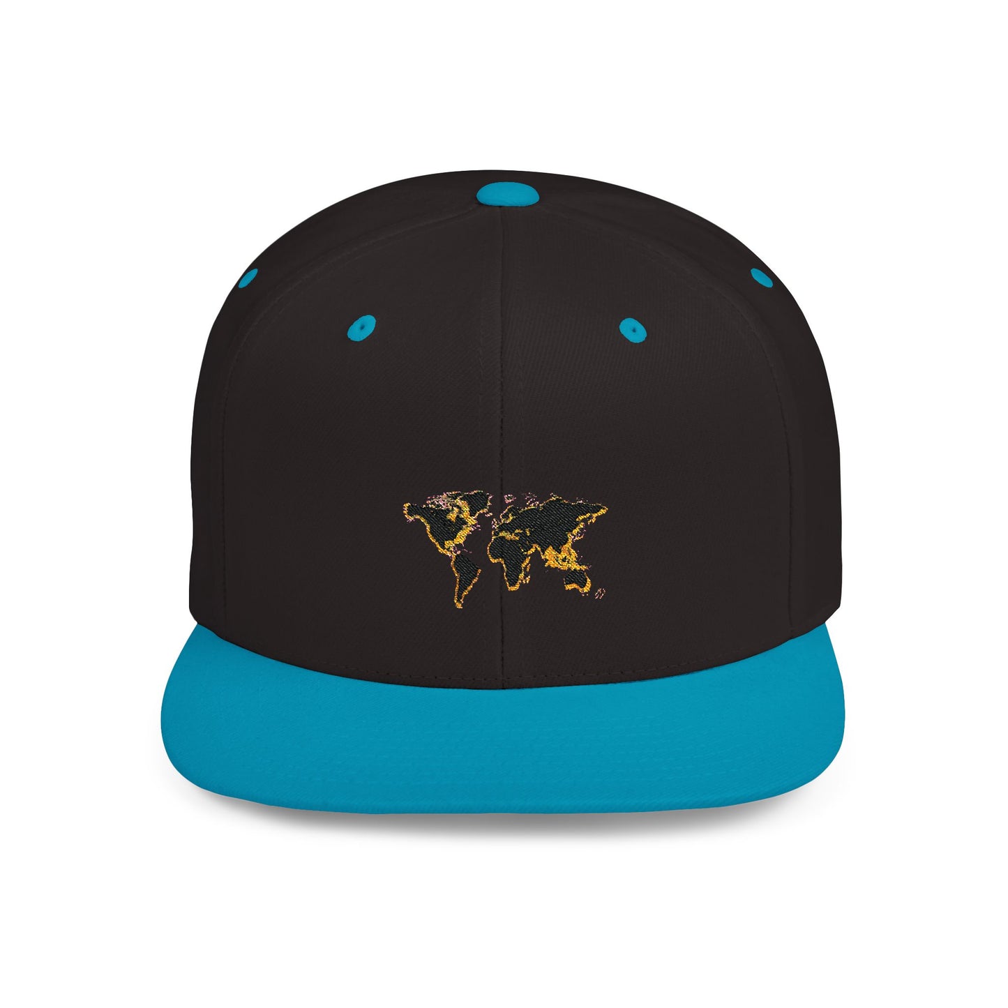 Embroidered Golden World Flat Bill Snapback