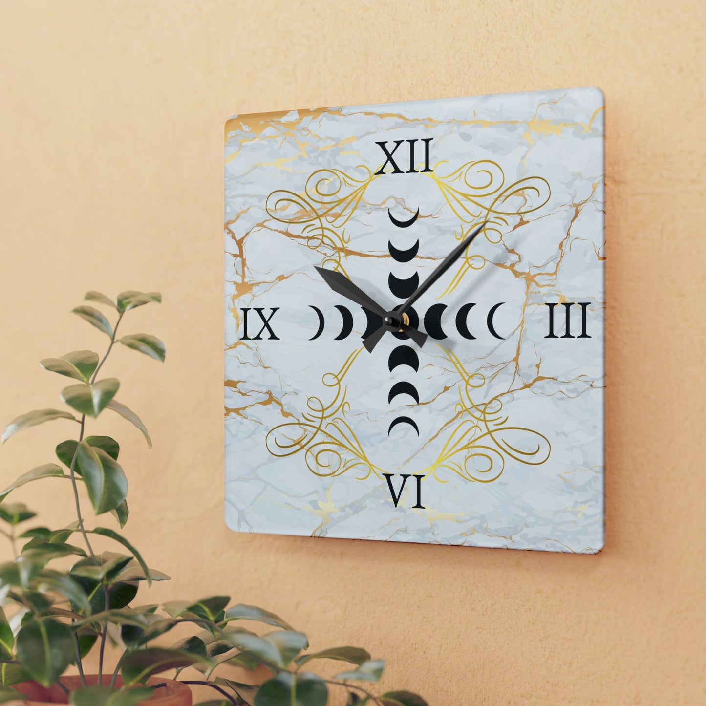 Lunar Cycle Marble Design Wall Clock