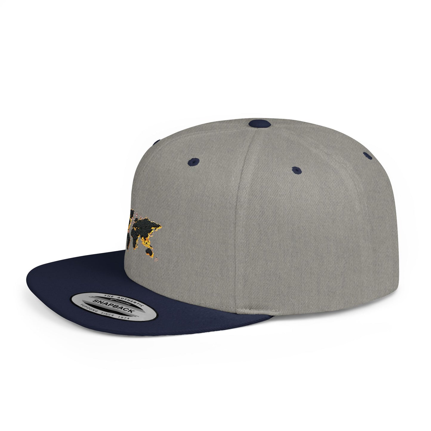 Embroidered Golden World Flat Bill Snapback