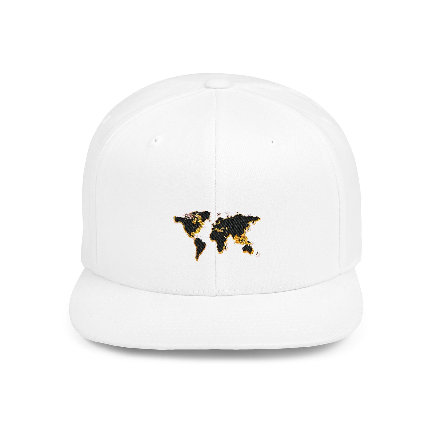 Embroidered Golden World Flat Bill Snapback