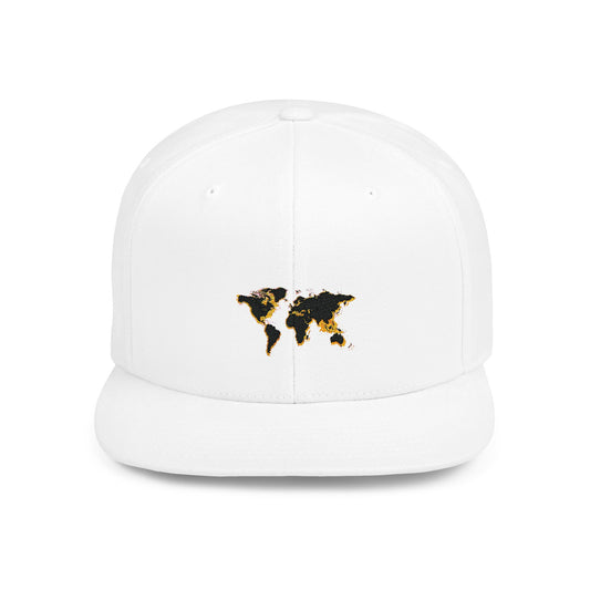 Embroidered Golden World Flat Bill Snapback