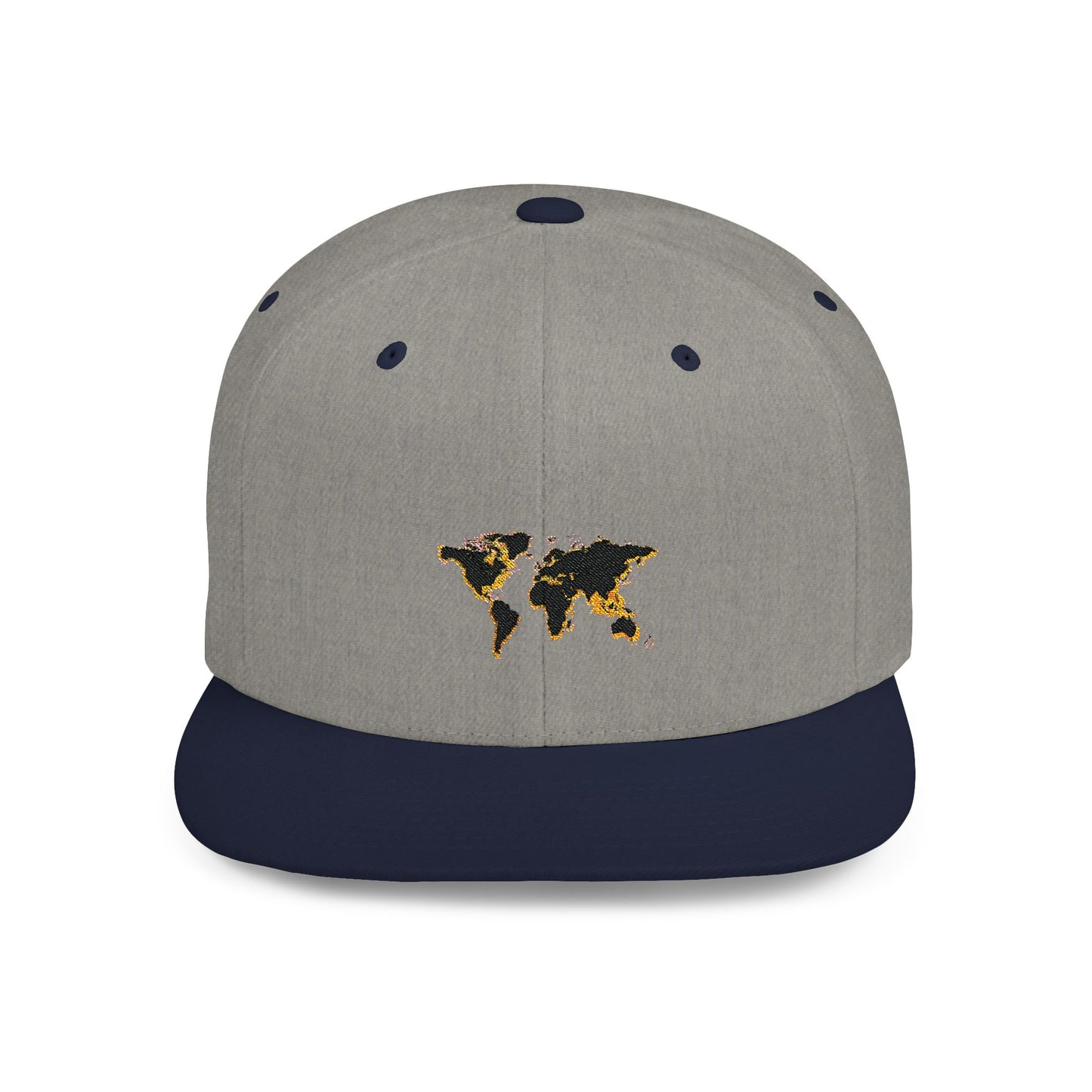 Embroidered Golden World Flat Bill Snapback