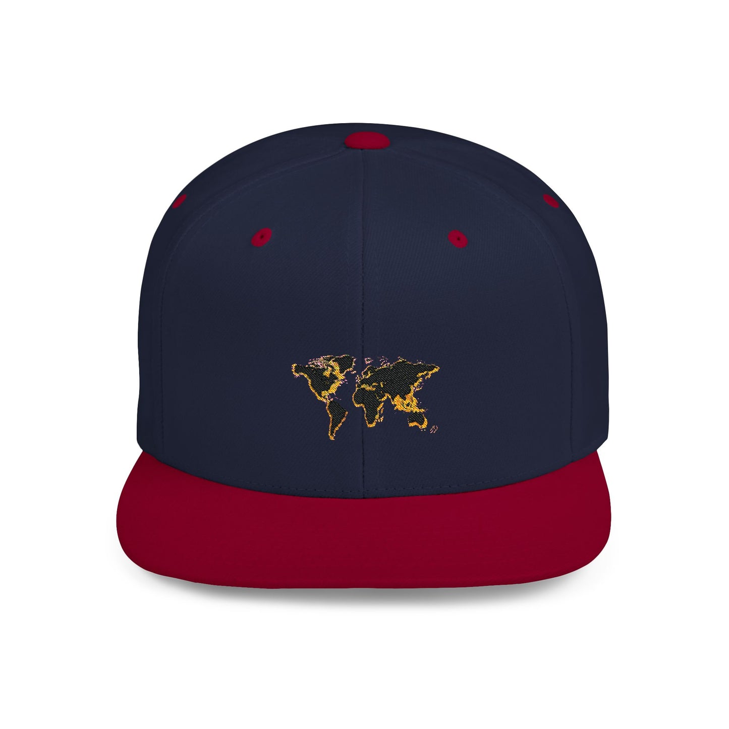 Embroidered Golden World Flat Bill Snapback